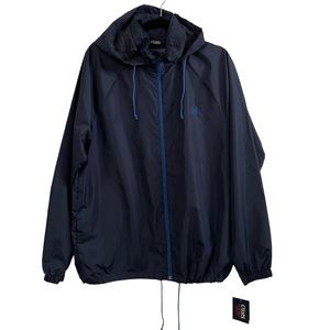NWT Chaps Packable Windbreaker Rain Jacket w/hood Navy Blue Size Large